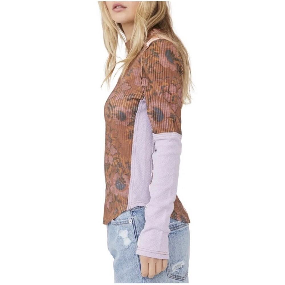 Free People Meadow Mix Long Sleeve Top Mixed Print Mock Neck Multicolor Small - Picture 4 of 15
